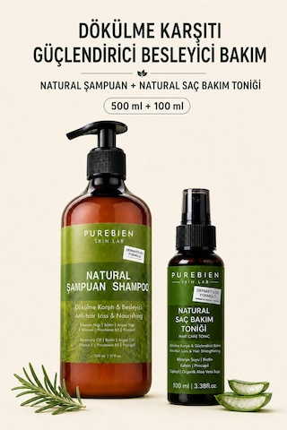 Natural Şampuan Ve Saç Bakım Toniği Seti Dökülme Karşıtı, Güçlendirici Ve Besleyici Bakım 500 Ml + 100 Ml Tüm Saç Tipleri