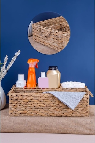 El Yapımı Doğal Hasır Dikdörtgen Çok Amaçlı 4 Bölmeli Dolap Düzenleyici 43x30x13cm Çok Renkli
