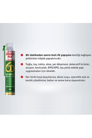 Somafix 60 Saniye 2 Li Kullanım Poliüretan Yapıştırma Köpüğü S937