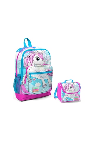 Coral High Mavi Unicorn Baskılı Kız Çocuk İlkokul Çantası ve Besl