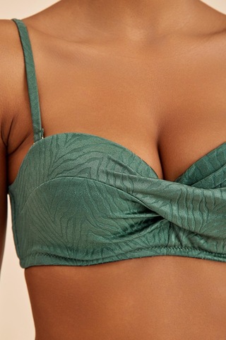 Bali Yeşil Balenli Dolgulu Straplez Push-up Bikini Üst Yeşil