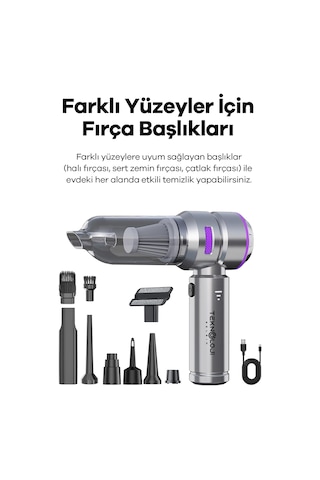 Mini Araç Süpürgesi El Tipi Portatif 17.000 Pa Extra Vakum Güçlü Ve Üflemeli 3 Kademeli