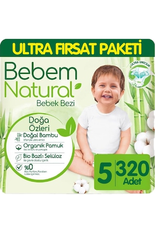 Bebem Natural Bebek Bezi Ultra Fırsat Paketi 5 Numara 80x4 320 Adet 4'lü