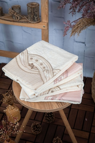 %100 Pamuk Fiyonk Güpürlü Çeyizlik 4'lü Havlu 50x90 - Pudra - Viz Pudra - Vizon