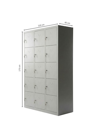 15 Gözlü Metal Emanet Dolabı 118x40x170 Gri