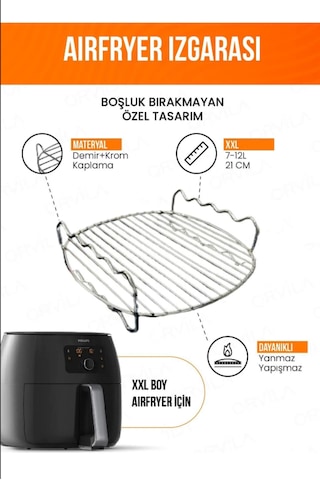 Airfryer Izgara Teli Zigzag Model Fritöz Metal Aksesuarı Xxl Krom
