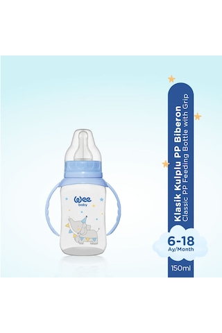 Wee Baby Klasik Kulplu PP Biberon 150 ML Mavi
