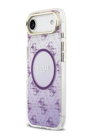 Apple Uyumlu iPhone 17 Air Kılıf Guess Lisanslı M-safe Şarj Özellikli 4g Desenli Simli Silikon Kapak Mor Mor
