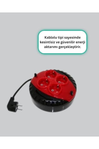 5 Metre Kablolu 4 Lü Kırmızı Nrzsnt - 84 Priz Makara
