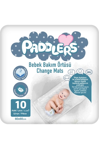 Paddlers Bebek Bakım Örtüsü 60x60 cm 10 Adet – Alt Açma Bezi, Emici Örtü