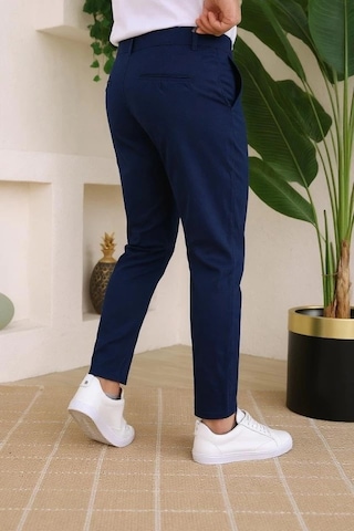 Defymoda Erkek Slim Fit Likralı Bilek Boy Dilli Kumaş Pantolon Lacivert