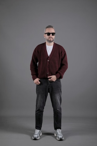 Dokulu Oversize Erkek Kalın Hırka Bordo