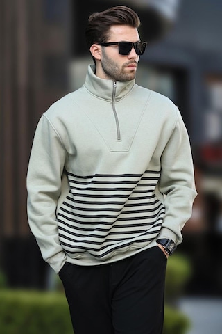 Madmext Çağla Yeşili Fermuar Yakalı Çizgili Sweatshirt 7056-çağla Yeşili Çağla Yeşili
