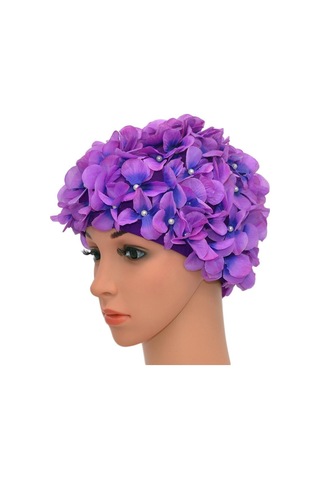 Kadınlar İçin Çiçek Yapraklı Vintage Yüzme Bonesi, Mor Renk Mor