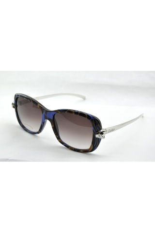 Cartier Panthere De Havana Blue Black Sılver Cartier Cat Eye Havana Mavi Siyah Kahverengi Gümüş Güneş Gözlüğü T8201061 Mavi - Siyah