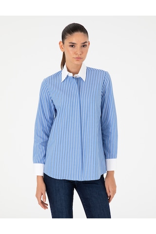 Pierre Cardin Kadın Mavi Gömlek Desenli 50292249-vr036 Mavi