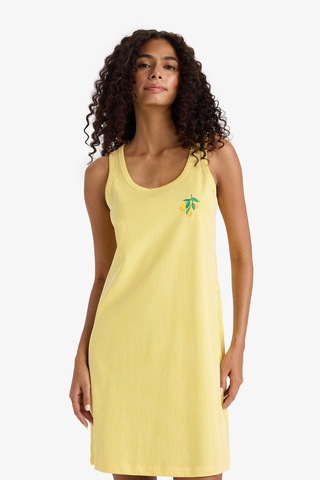 Defacto Regular Fit U Yaka Baskılı Kolsuz Gecelik-fall İn Love F6078ax25hsyl117 Sarı