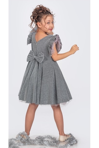 Mnk Baby & Kids Simli Şanzelize Kız Çocuk Abiye Elbise M00669 Gri