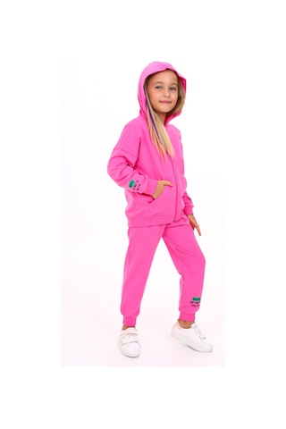 Toontoy Kids Toontoy Kız Çocuk Kapüşonlu Fermuarlı Baskılı Eşofman Takım Açık Fuşya