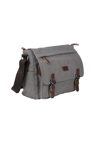 Bagacar Kanvas Kumaş Laptop Bölmeli Unisex Çapraz Çanta Gri