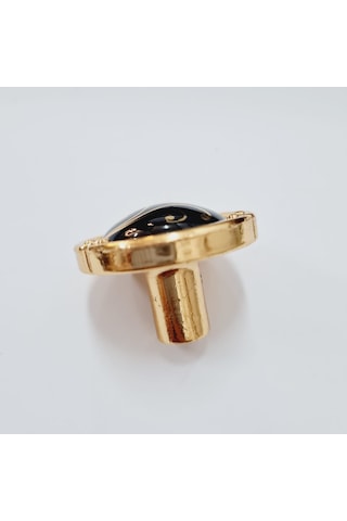 Porselen Düğme Kulp Metal Gold Siyah Desenli / 5 Adet Altın
