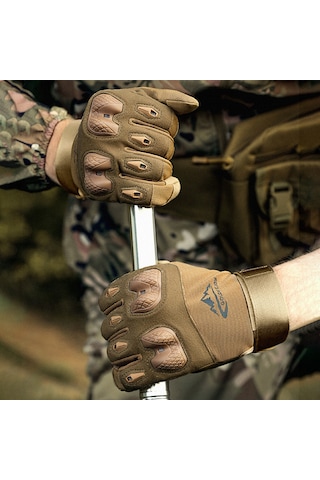 Geeksen Erkek Tam Parmak Askeri Eldiveni - Dağcılık Spor Bisiklet Sürüşü İçin Kaymazsız Dokunmatik Ekran Uyumlu - Çöl Sarısı Xl Sarı