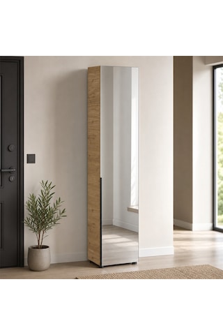 Porto 10 Bölmeli Tek Kapaklı Aynalı Vestiyer - Florida Meşe/vizon 47x210x34 Cm Meşe / Vizon