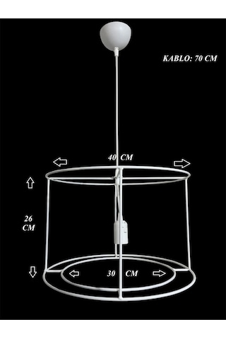 Avize Teli Büyük Boy 5mm Metal Premium Duy Takımı Dahil C Beyaz