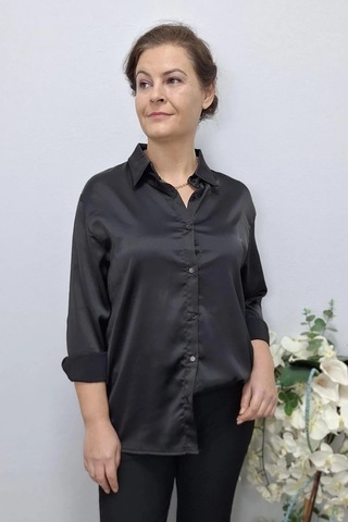 Mia Butik Kadın Siyah Saten Gömlek Siyah