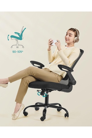 Ofis Koltuğu, Masa Sandalyesi, File Kaplamalı Döner Sandalye, Ergonomik, Yastıklı Bel Desteği, Sallanma Fonksiyonu, 53 Cm Koltuk, Katlanır Kolçaklar, Siyah Obn37bk Diğer