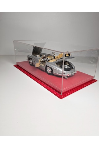 1:18 Model Araçlar İçin Kırmızı Deri Tabanlı Pleksi Case