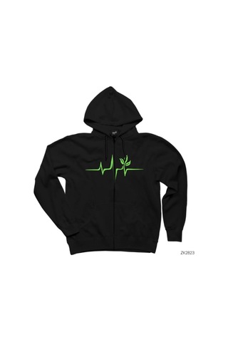 Doğa Sever Siyah Fermuarlı Kapşonlu Sweatshirt Siyah
