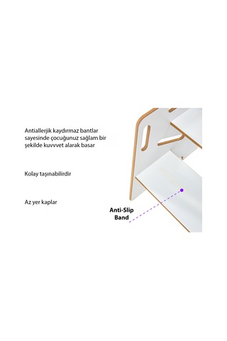 Minera Çocuk Yetişkin Montessori Ahşap Basamak Yükseltici Tabure Beyaz