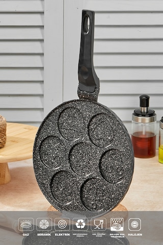 Polochef Granit Döküm Emoji Pankek Tava 26 Cm Siyah