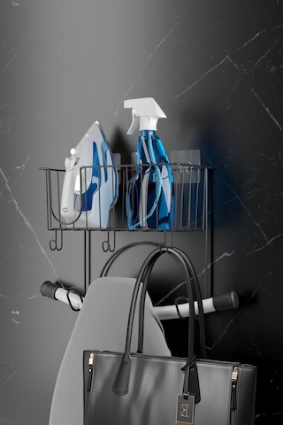 Teknotel Yapışkanlı Ütü Masası Ve Ütü Askısı Organizeri, Düzenleyici, Banyo Rafı Mat Siyah St112 Siyah