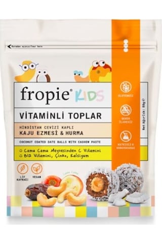 Fropie Vitaminli Kids Meyve Topları Hindistan Cevizi Kaplı & Kaju Ezmeli 80 G