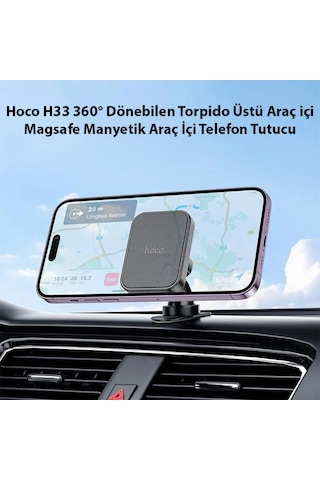 Hoco H33 360 Dönebilen Torpido Üstü Araç İçi Magsafe Manyetik Araç İçi Telefon Tutucu Siyah Siyah