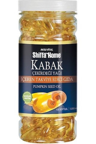 Aksu Vital Shiffa Home Kabak Çekirdeği Yağı Takviye Gıda 1000 MG 100 Kapsül