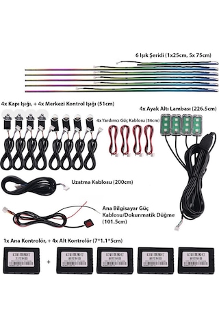 Araç İçi Atmosfer Ambiyans Led Neon 64 Renk Rgb App Kontrollü 18 Parça