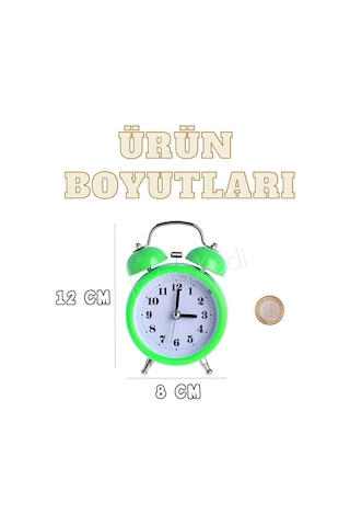 Yeşil Dekoratif Metal Işıklı Alarmlı Yuvarlak Masa Saati Çalar Saat, 7480000717061 Çok Renkli