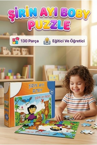 130 Parça Şirin Ayı Boby - 27x40cm Hayvan Temalı Eğitici Zeka Geliştirici Oyuncak Yapboz 1