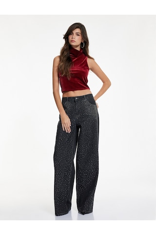 Koton Slim Fit Dik Yaka Kolsuz Crop Kadife Bluz Bordo 6wak10005ek Bordo