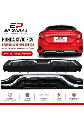Honda Civic Fc5 2016-2021 Karbon Görünüm Arka Tampon Difüzörü