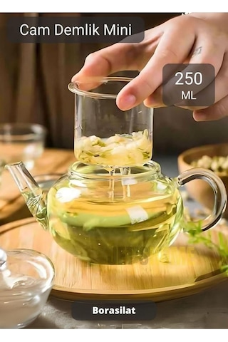 Isıya Dayanıklı Borosilikat Cam Demlik 250 Ml - Süzgeçli Bitki Çayı Ve Yeşil Çay Demliği Çok Renkli