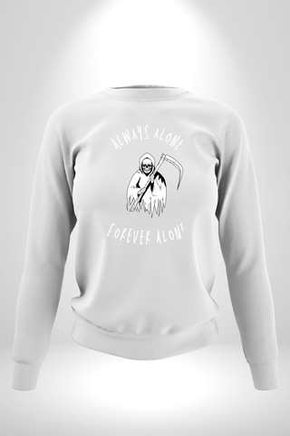 Her Zaman Yalnız Daima Yalnızlık Azrail Unisex Beyaz Sweatshirt Beyaz