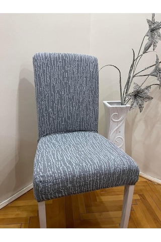 StarMall Jakarli Sandalye Örtüsü Çubuk Desen Yüksek Esnekli Sandalye Kılıfı 1 Adet Gri