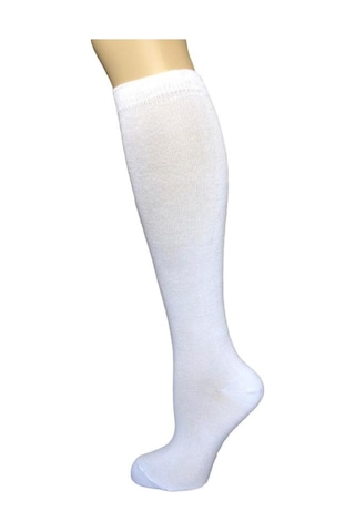 Desıgn Pamuklu Çocuk Dizaltı Okul Çorabı Beyaz