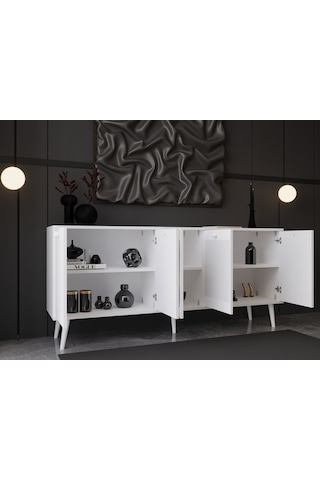Melura Konsol 180 Cm %100 Mdf Lake Ahşap Ayaklı Beyaz