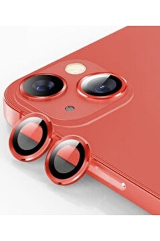 Apple Uyumlu iPhone 13 Mini Kamera Koruyucu Lens Mercek Metal Çerçeveli 2li Set Kırmızı Red