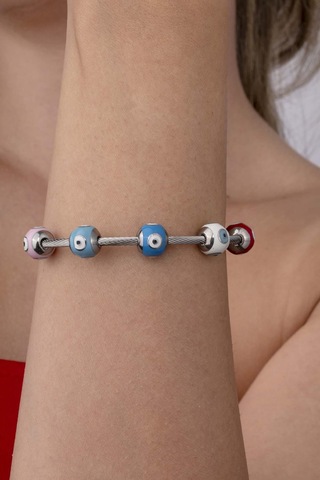 Renkli Göz Motifli Altın Kaplama Kadın Çelik Charm Bileklik Renkli